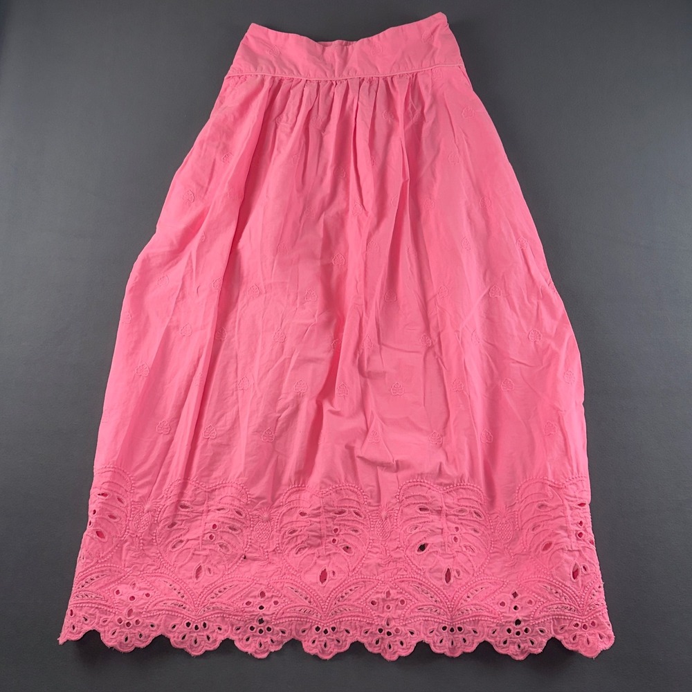 Farm Rio Pink Eyelet Maxi Skirt Cotton Embroidered Scalloped Hem 303322 Small